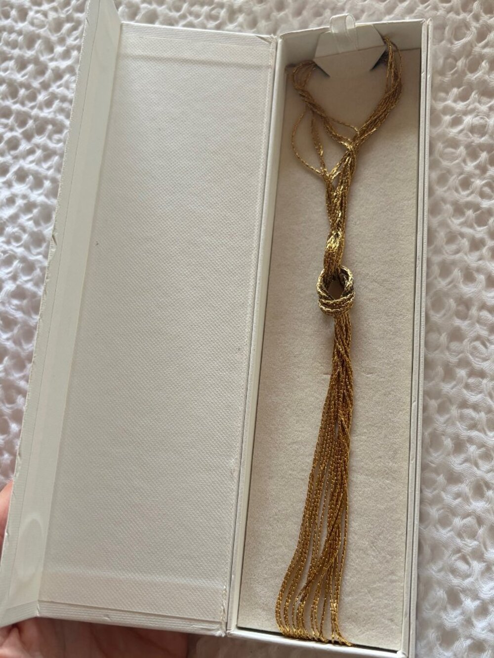 MM.LaFleur Kalpana Necklace Yellow Gold Knot Tassel Statement Necklace